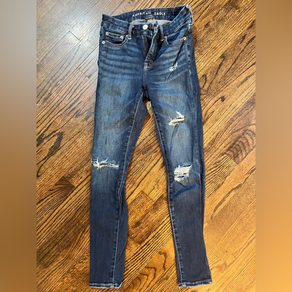 American Eagle Outfitters Size 0 Blue hi-rise Jeggings Distressed Style